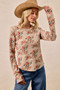 BiBi Floral Print Washed Waffle Thermal Top with Thumb