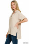 Zenana Double Gauze Short Sleeve High-Low Top