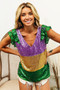 BiBi Mardi Gras Sequin Color Block Ruffled  Top