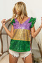 BiBi Mardi Gras Sequin Color Block Ruffled  Top