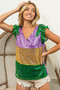 BiBi Mardi Gras Sequin Color Block Ruffled  Top