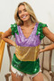 BiBi Mardi Gras Sequin Color Block Ruffled  Top