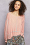 POL Round Neck Long Sleeve Exposed Seam Top with Chest Pocket