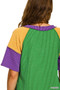 Zenana Mardi Gras Raised Rib Color Block Top