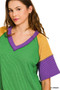 Zenana Mardi Gras Raised Rib Color Block Top
