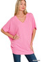 Zenana Raised Rib V-Neck Batwing Top