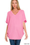Zenana Raised Rib V-Neck Batwing Top