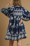 Umgee Tribal Print Dress with Tie Neck