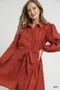 Umgee Crinkle Button-Front Tiered Mini Dress with Waist Tie