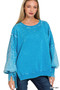 Zenana Acid Washed Batwing Sleeve Fleece Sweatshirt