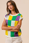BiBi Mardi Gras Checker Pattern Sleeveless Sweater Top