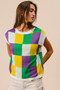 BiBi Mardi Gras Checker Pattern Sleeveless Sweater Top
