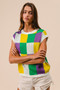 BiBi Mardi Gras Checker Pattern Sleeveless Sweater Top