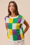 BiBi Mardi Gras Checker Pattern Sleeveless Sweater Top