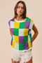BiBi Mardi Gras Checker Pattern Sleeveless Sweater Top