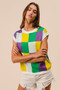 BiBi Mardi Gras Checker Pattern Sleeveless Sweater Top