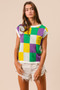 BiBi Mardi Gras Checker Pattern Sleeveless Sweater Top