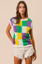 BiBi Mardi Gras Checker Pattern Sleeveless Sweater Top
