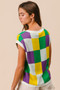 BiBi Mardi Gras Checker Pattern Sleeveless Sweater Top