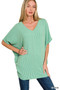 Zenana Raised Rib V-Neck Batwing Top