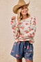 BiBi Floral Print Washed Waffle Thermal Top With Thumb
