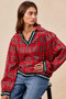 BiBi Christmas Plaid Collared Top with Ruffled Detail