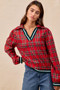 BiBi Christmas Plaid Collared Top with Ruffled Detail