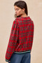 BiBi Christmas Plaid Collared Top with Ruffled Detail