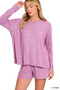 Zenana Soft Melange Long Sleeve Tee and Shorts Set