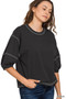 Zenana Balloon Sleeve Top with Contrast Stitching