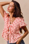 SO ME All Over Heart Ribbon Tie Baby Doll Valentine Blouse