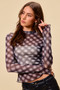 SO ME Plaid Mesh Knit Long Sleeve Top with Thumb Opening