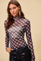 SO ME Plaid Mesh Knit Long Sleeve Top with Thumb Opening