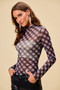 SO ME Plaid Mesh Knit Long Sleeve Top with Thumb Opening