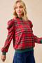 BiBi Christmas Plaid Exaggerated Shoulder Sleeves Top