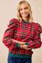 BiBi Christmas Plaid Exaggerated Shoulder Sleeves Top