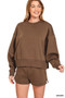 Zenana Fleece Round Neck Sweatshirt and Shorts Set