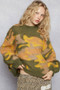 POL Mock Neck Abstract Colorblock Pattern Sweater