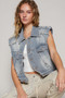 POL Assymetrical Front Closure Raw Hem Denim Vest