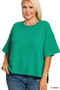 Zenana Full Size Double Knit Side Slits Hi Low Short Sleeve Top Plus Size