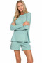 Zenana Soft Melange Long Sleeve Tee and Shorts Set