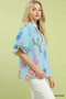 Umgee Floral Puff Sleeve Blouse with Scallop Trim Collar