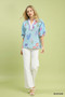 Umgee Floral Puff Sleeve Blouse with Scallop Trim Collar