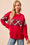 BiBi Christmas Theme Plaid Block Sweatshirt with Binding