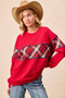 BiBi Christmas Theme Plaid Block Sweatshirt with Binding