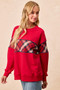 BiBi Christmas Theme Plaid Block Sweatshirt with Binding