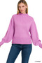 Zenana Balloon Sleeve Mock Neck Sweater