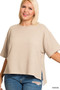Zenana Full Size Double Knit Side Slits Hi Low Short Sleeve Top Plus Size