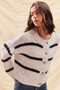 SO ME Stripe Soft Touch Button Cozy Sweater Cardigan