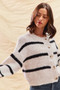 SO ME Stripe Soft Touch Button Cozy Sweater Cardigan